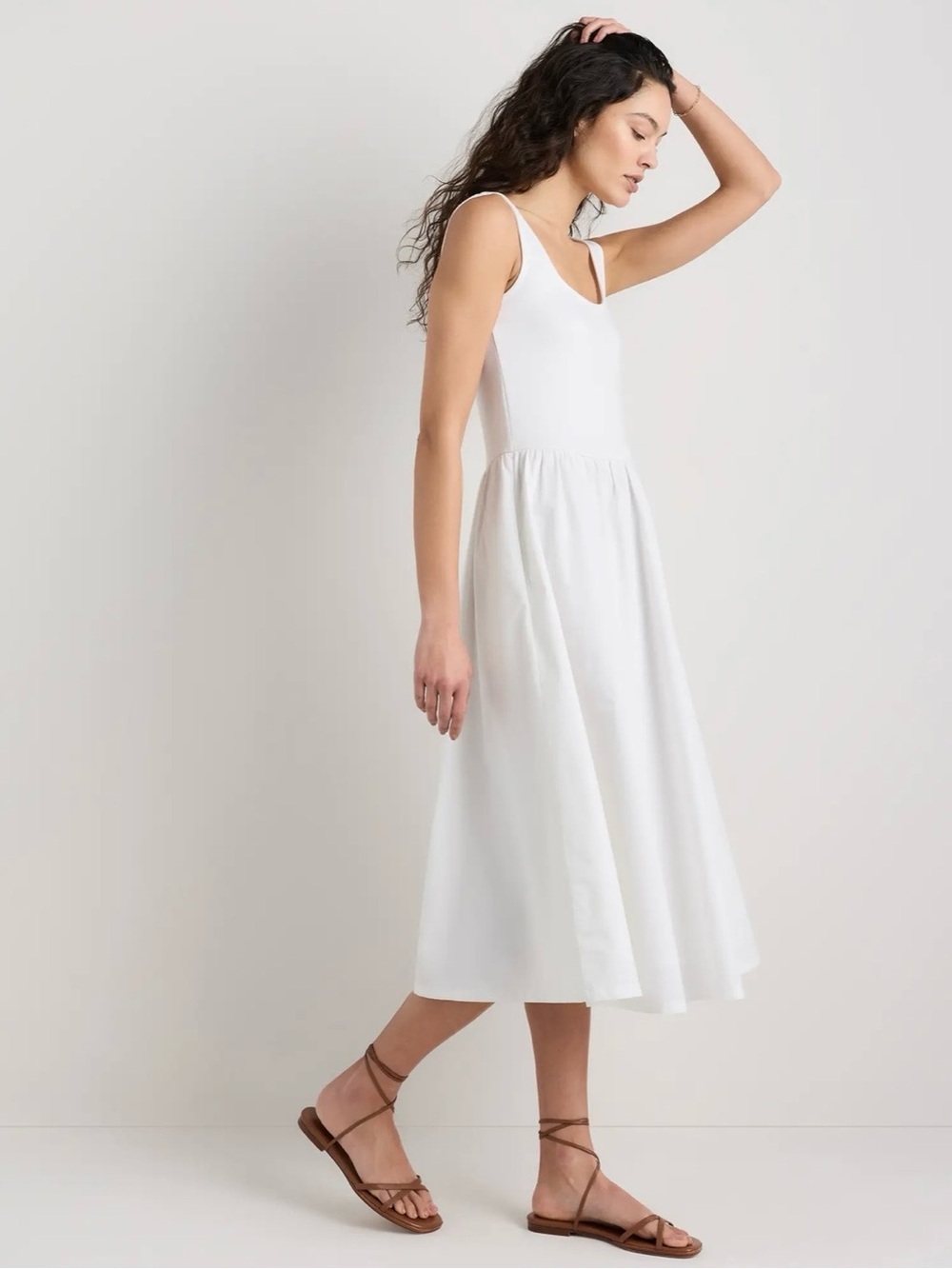 NWT Quince Organic Cotton Mixed Media Poplin Fit & Flare Maxi Dress White L - Picture 2 of 9